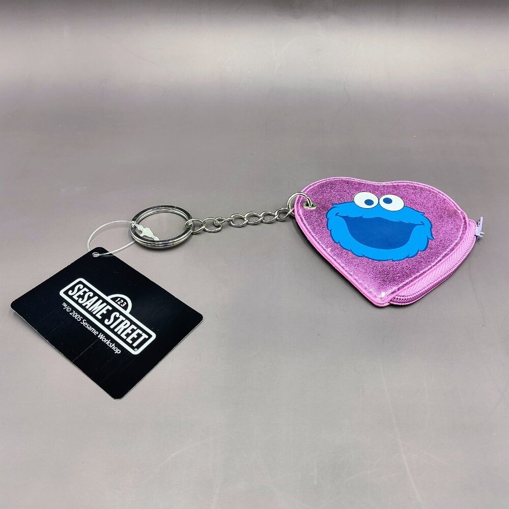 Sesame Street Cookie Monster Heart-Shape Pink Mini Coin Purse Keychain NWT